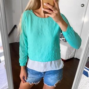Blue and White Relaxed Layered 3/4 Sleeve Sweatshirt